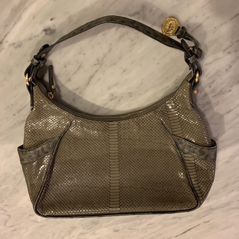 BRAHMIN JASPER CROC EMBOSSED SMALL LEATHER HANDBAG